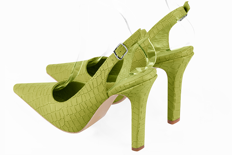 Pistachio green women's slingback shoes. Pointed toe. Very high slim heel. Rear view - Florence KOOIJMAN